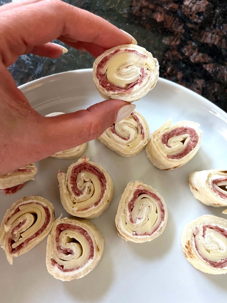 easy and tasty appetizer Italian Pinwheels With Salami And Cream Cheese