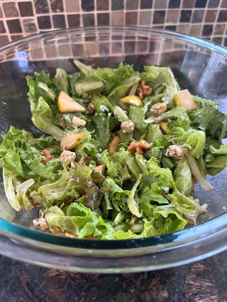 mixing bowl of Pear And Gorgonzola Salad