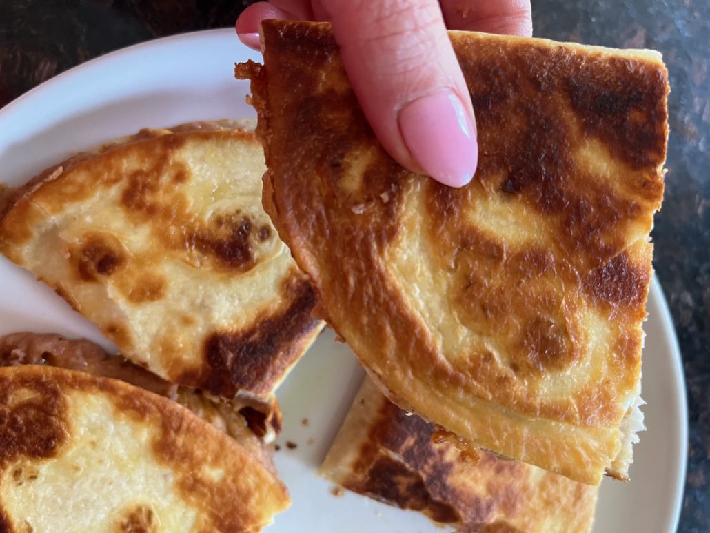 refried bean and cheese quesadillas