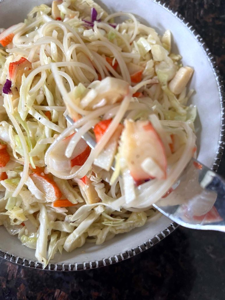 grabbing a bite of side dish Spring Roll In A Bowl