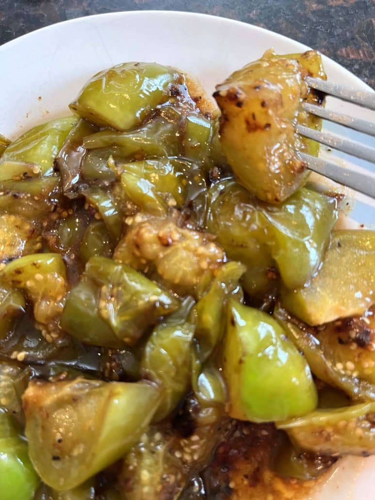 tomatillos in frying pan