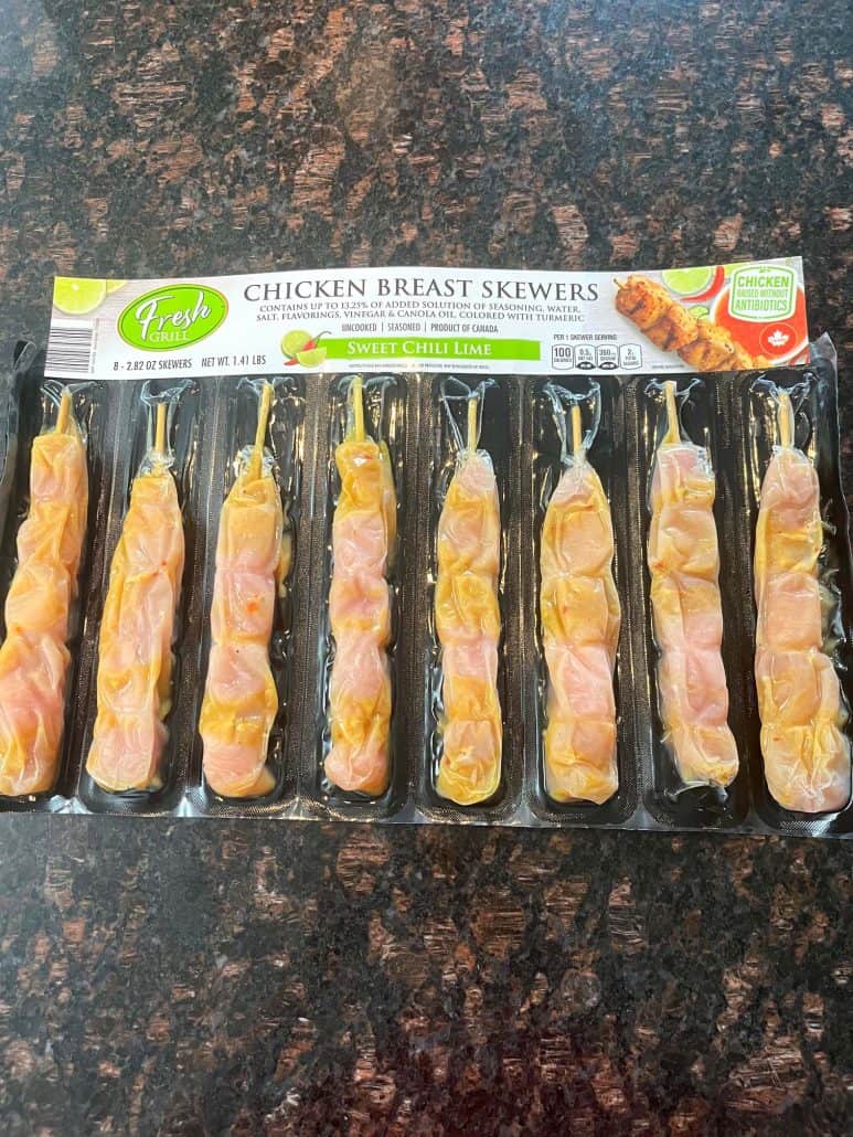 Chicken breast skewers from Aldi.