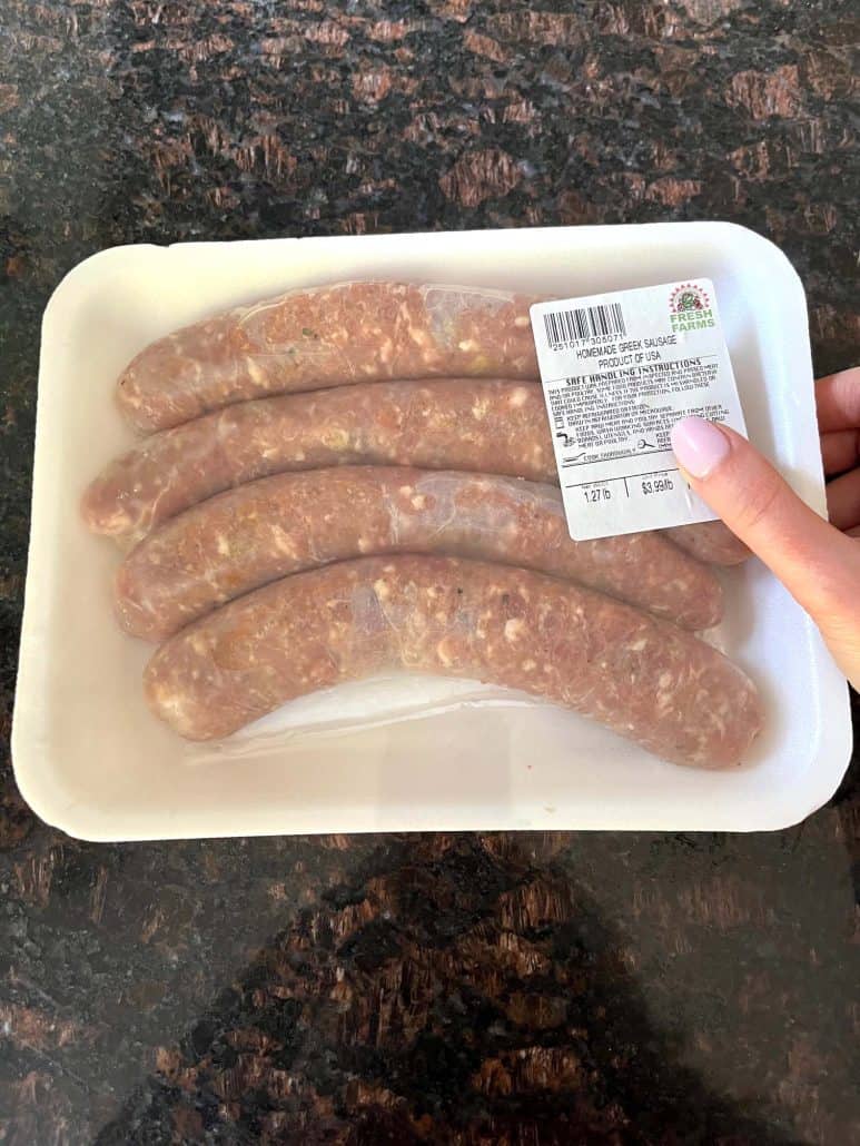 Four pieces of Greek sausage from Fresh Farms.