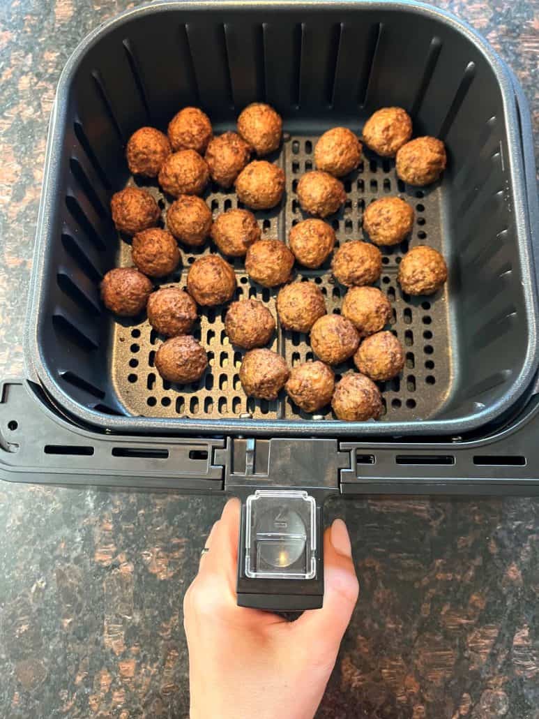 These crispy meatballs were prepared straight from frozen using an easy air fryer recipe,