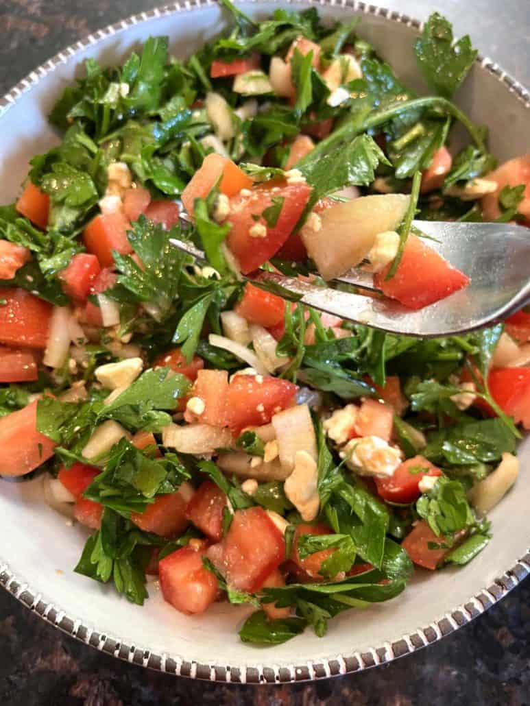 Ready to serve this simple and healthy parsley salad with easy to make dressing.