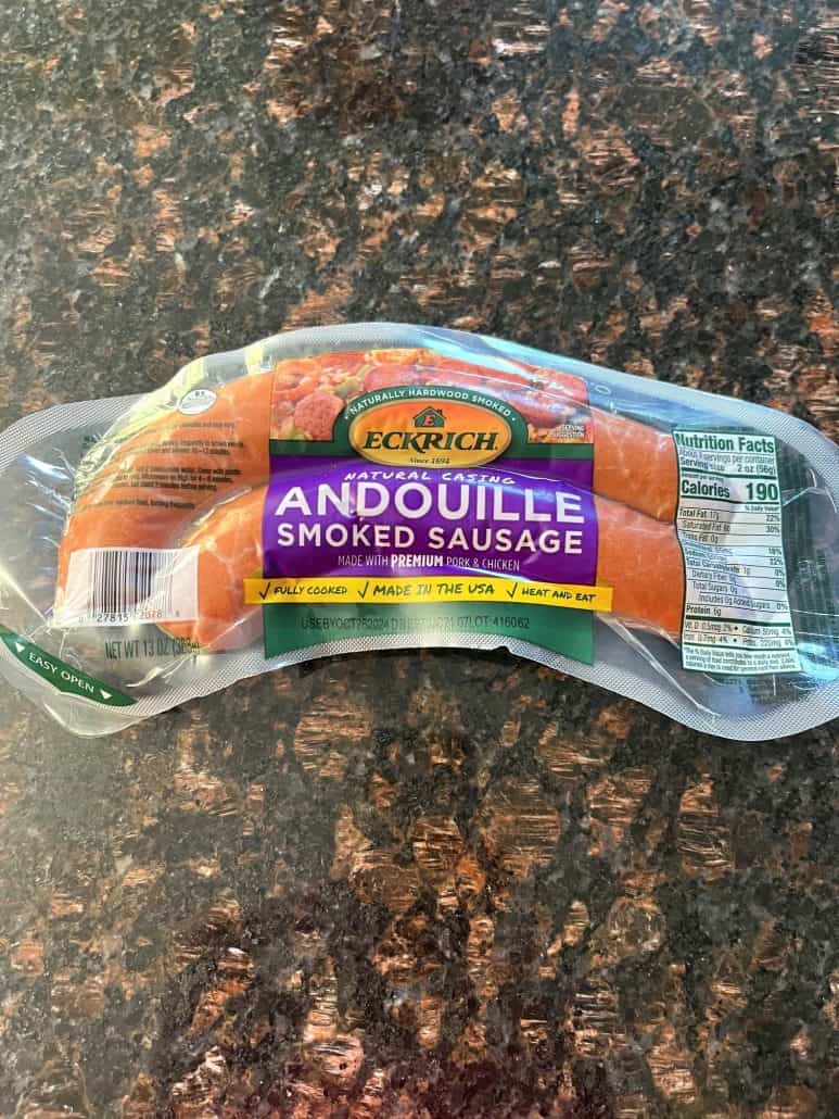 Andouille smoked sausage packaged.