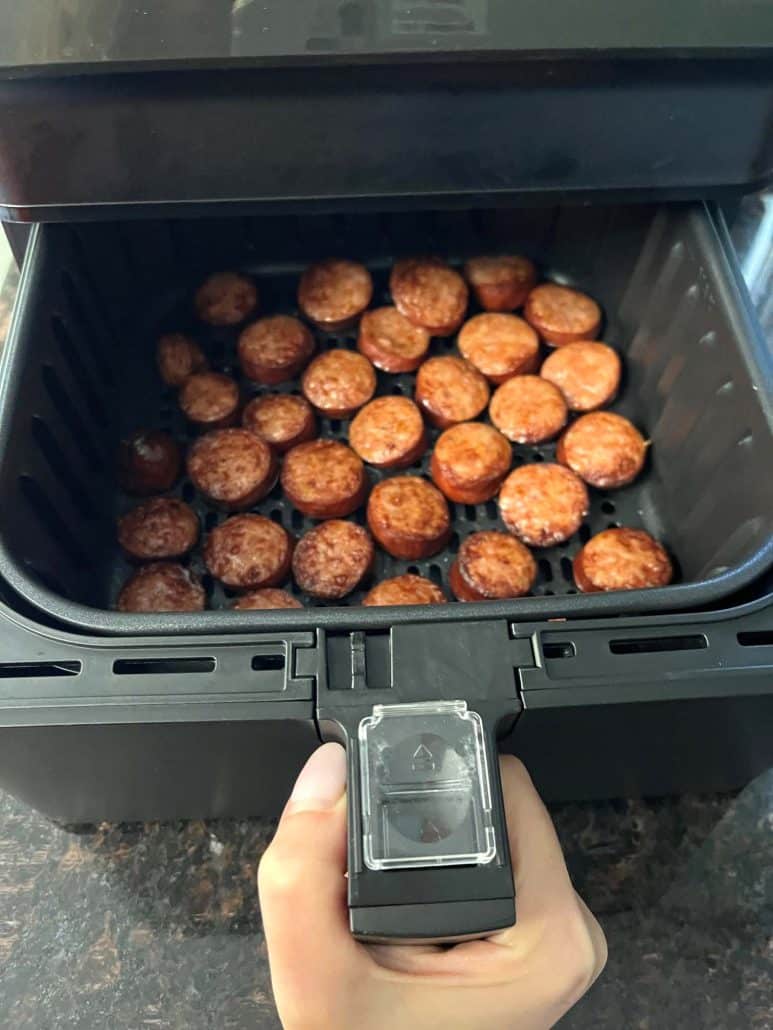 Golden-brown andouille sausage slices, perfectly cooked.