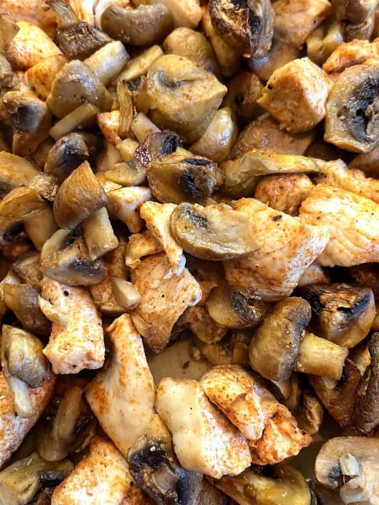 Close-up of freshly cooked and ready to serve chicken and Mushrooms recipe.