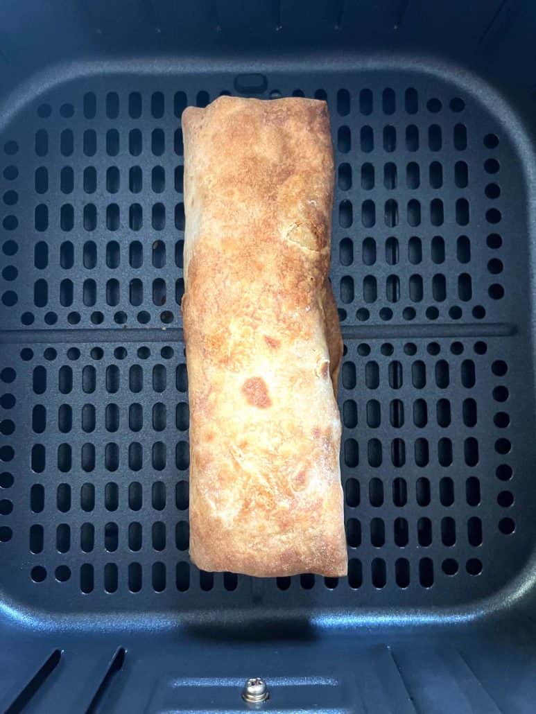 Top view of a perfectly air-fried Kati roll.