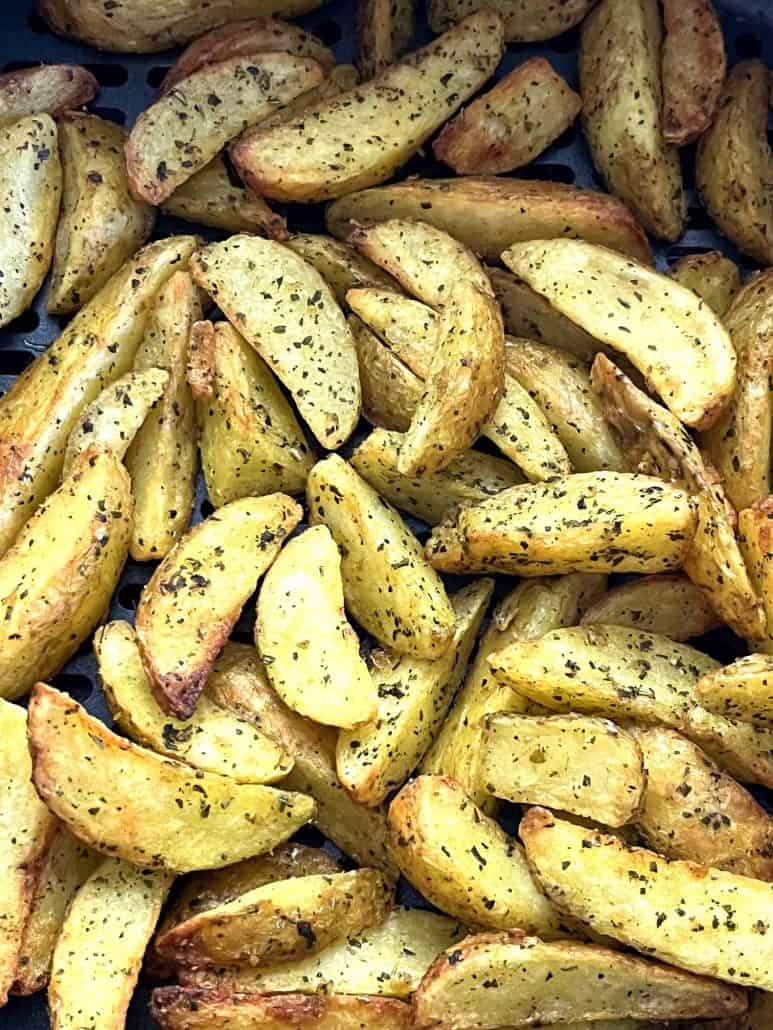 Perfectly cooked potato wedges, ready to enjoy.