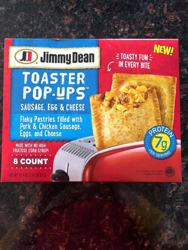 A ready to cook Jimmy Dean toaster pop-ups filled with sausage, egg and cheese.