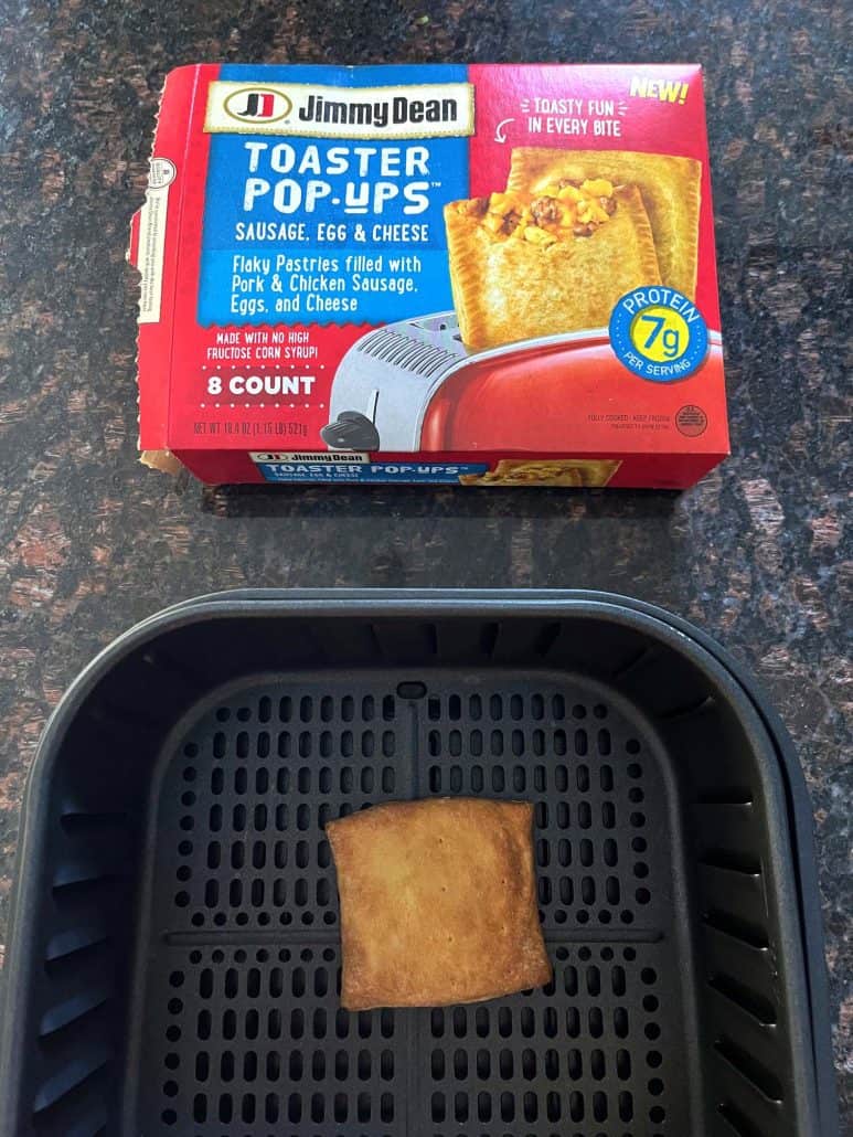 Perfectly cooked toaster pop-ups alongside with the Jimmy Dean packaging.