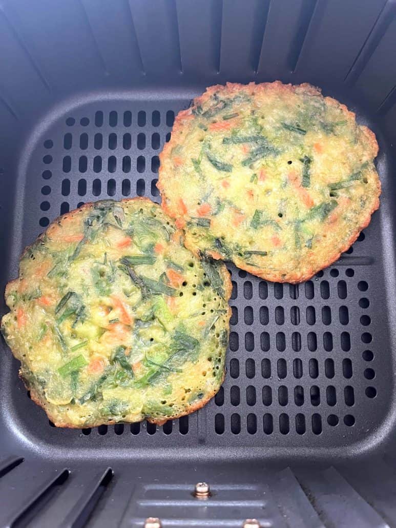 Golden and crispy Trader Joe’s scallion pancakes cooked in the air fryer.